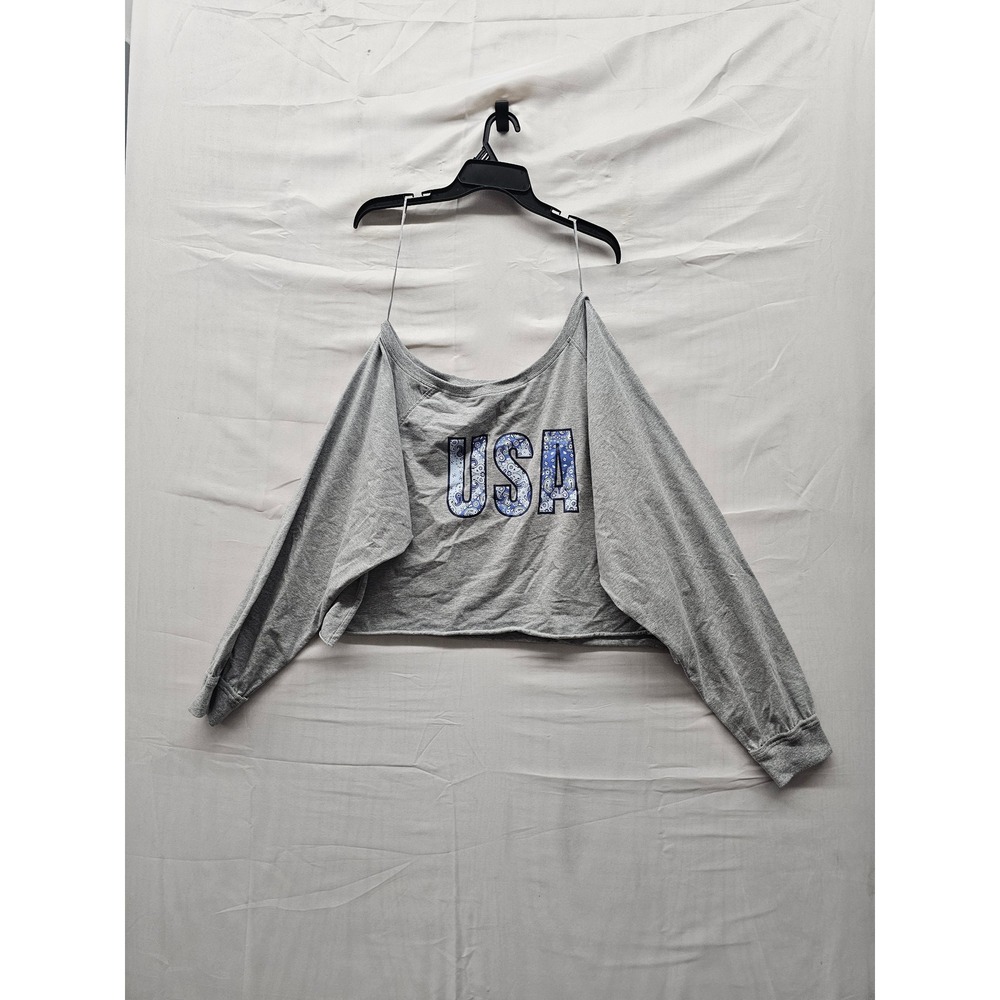 JoyLab Womens USA Graphic Cropped Sweatshirt Gray Cotton Blend Size XXL